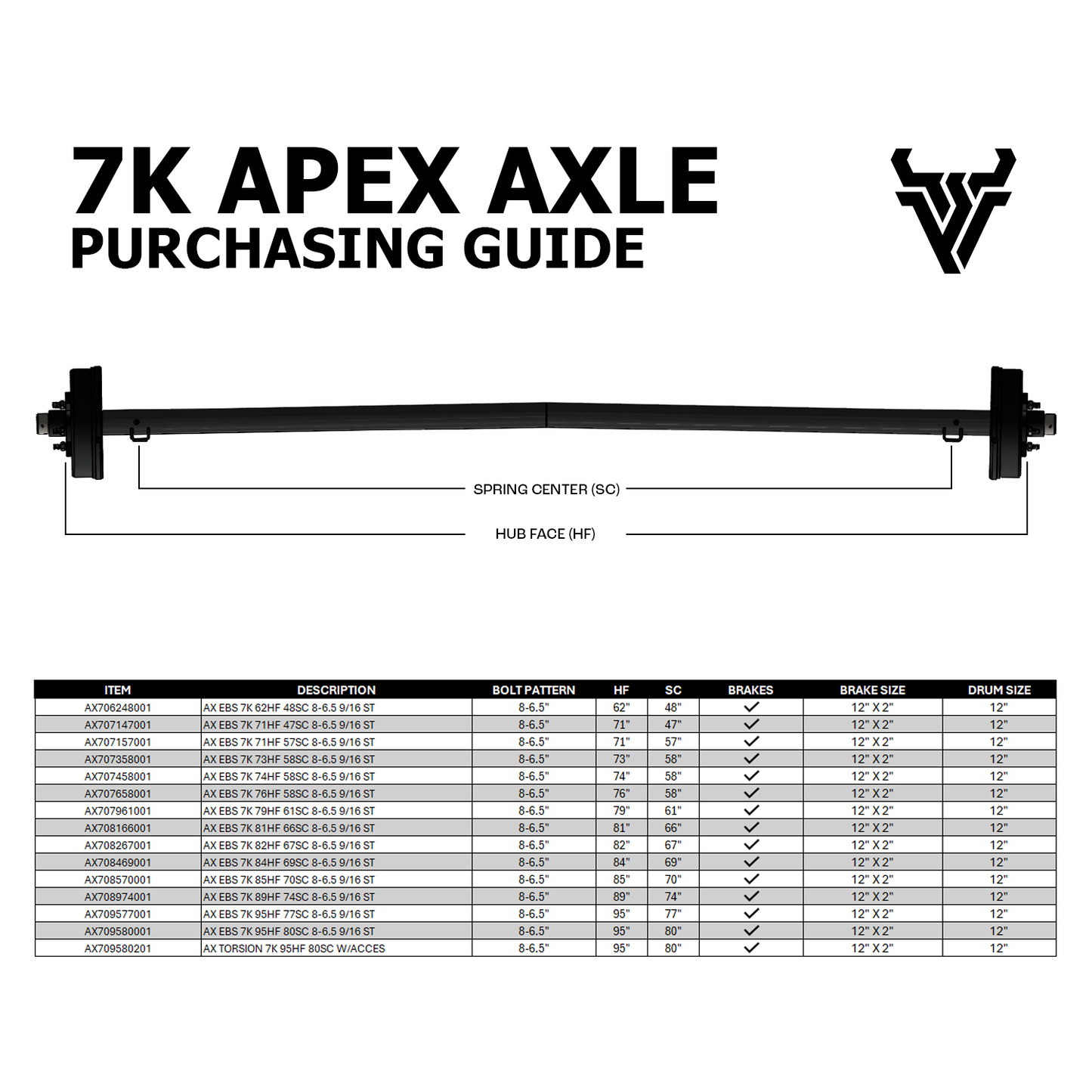 7K EBS APEX AXLE - 8-6.5" BP - 9/16" TS