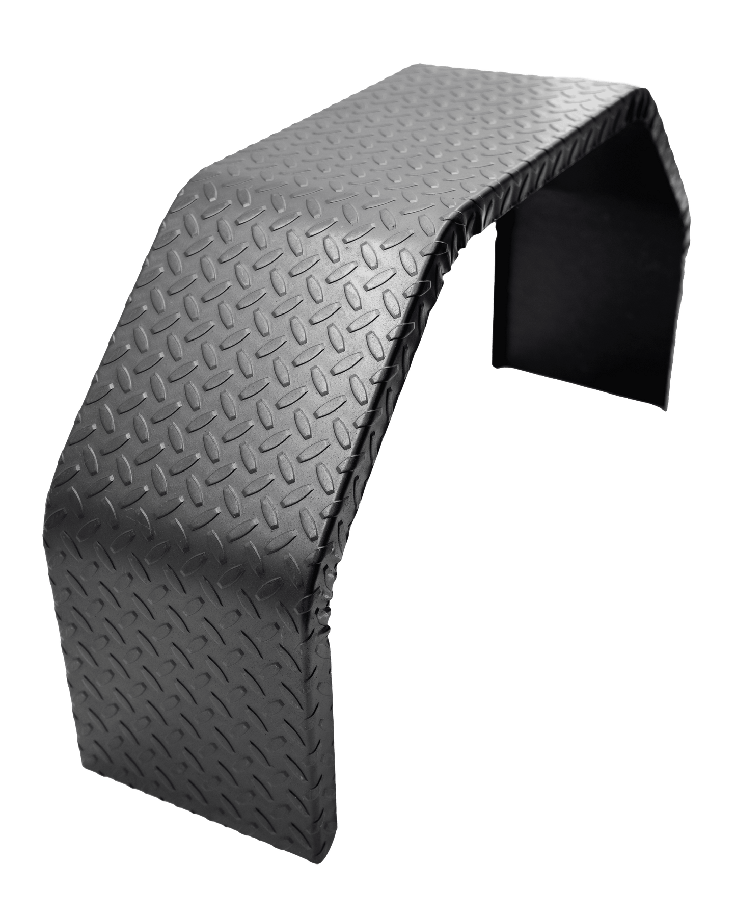 SINGLE AXLE DOUBLE-BROKE FENDER - MOUNTING SLOTS - 14GA DIAMOND-PLATED STEEL