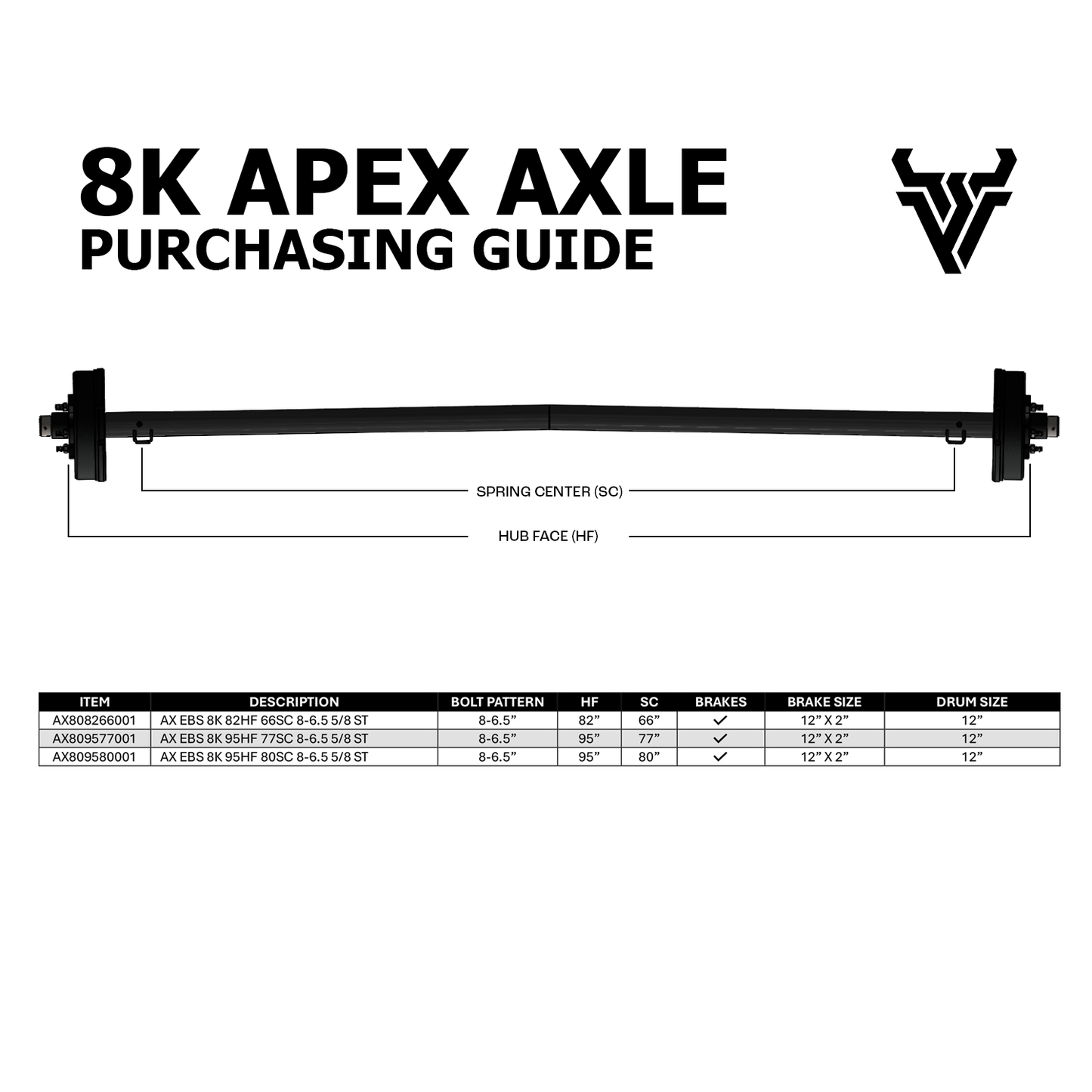 8K EBS LIGHT DUTY APEX AXLE - 8-6.5" BP - 5/8" TS