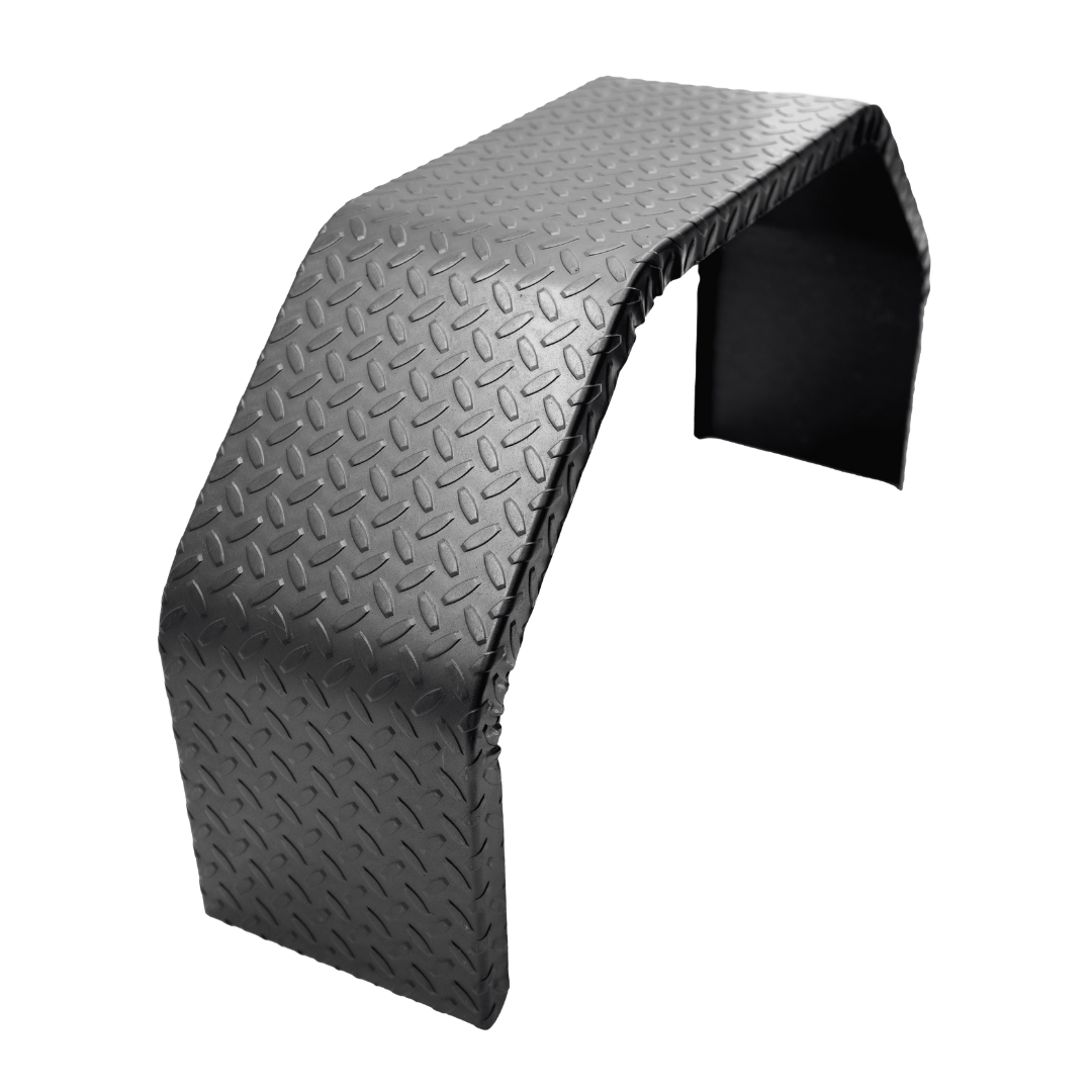 SINGLE AXLE DOUBLE-BROKE FENDER - 14GA DIAMOND-PLATED STEEL