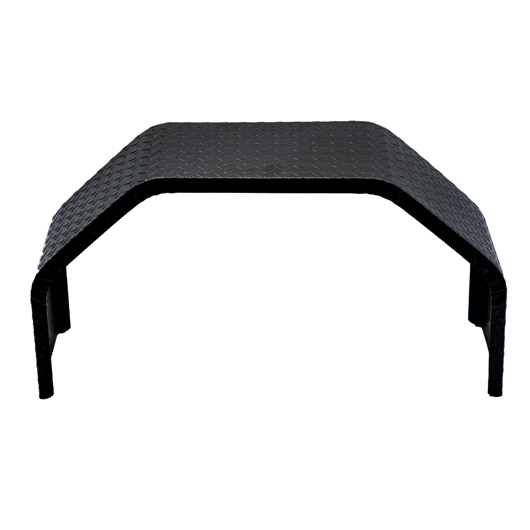 SINGLE AXLE DOUBLE-BROKE FENDER - MOUNTING SLOTS - 14GA DIAMOND-PLATED STEEL