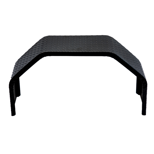 SINGLE AXLE DOUBLE-BROKE FENDER - MOUNTING SLOTS - 14GA DIAMOND-PLATED STEEL