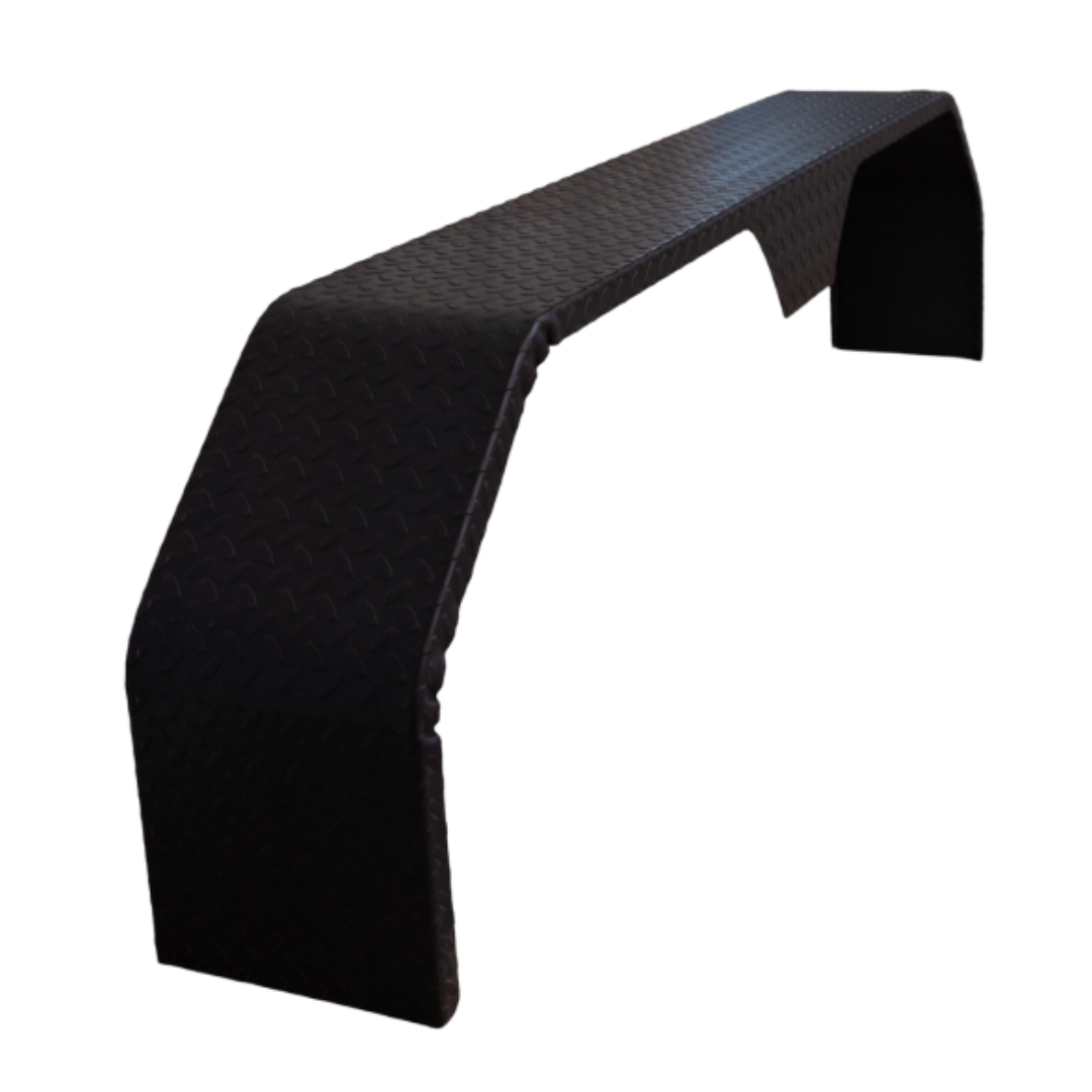 TANDEM AXLE DOUBLE-BROKE TEARDROP FENDER - 14GA DIAMOND-PLATED STEEL